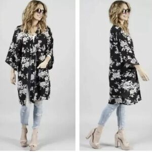 Spiritual Gangster Black Floral Maya Tie Front Robe Women's Kimono Cardigan OS